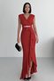 Women's Stoned Scuba Diving Fabric Double Breasted Collar Skirt Flounce Evening Dress Graduation Wedding Dress