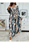 New Season Women's Long Sleeve Maxi Dress Belted Patterned Single Jersey Fabric