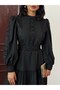 Lace Detailed Belted Atlas Fabric Dress - 2
