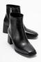 Women's Plain Blunt Toe Heeled Boots Black Leather