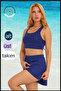 Women's Blue Two-Layer Sports Swimsuit Set – Fixed Pad Top, Elastic Waist Shorts with Pockets - 5