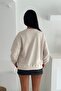 Beige Bead and Sequin Embroidered 100% Cotton Sweatshirt - 4