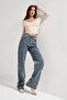 Itsbasic Women's T.Kot Color Straight Fit High Waist Embroidered Fabric Design Denim Jean - 2