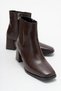 Blunt Toe Simple Elastic Women's Heeled Boots Brown Skin
