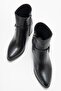 Pointed Toe Buckle Women's Heeled Boots Black Skin - 5