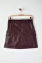 Bordo Suni Deri Kargo Cepli Kalem Mini Örme Etek TWOAW26ET00107 - 5