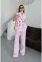 Pink Black Buttoned Vest Pants Set
