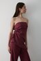 Burgundy Strapless Side Gathered Blouse Pants Set - 2