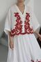Burgundy Embroidered 100% Cotton Shirt Skirt Set - 3
