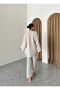 Ecru Double Breasted Cotton Kimono Pants Set - 6