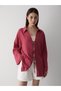Burgundy 100% Cotton Linen Kimono Blouse with Lace Detail - 7