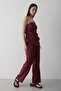 Burgundy Strapless Side Gathered Blouse Pants Set - 7