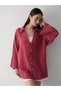 Burgundy 100% Cotton Linen Kimono Blouse with Lace Detail - 4