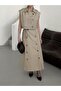 Beige Button Detailed Crop Vest Skirt Set - 3