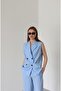 Blue Black Buttoned Vest Pants Suit - 6