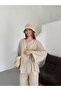 Natural Detailed Side Tie Linen Fabric Kimono Set - 6