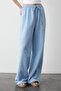 Blue Elastic Waist Cotton Linen Trousers - 4