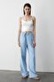 Blue Elastic Waist Cotton Linen Trousers - 2