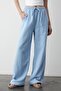 Blue Elastic Waist Cotton Linen Trousers