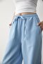 Blue Elastic Waist Cotton Linen Trousers - 5