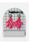 Pink Coral Shaped Special Design Earrings with Green Detail - 3