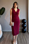 Burgundy Dress with Double Breasted Collar Accessories - 5