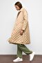 Plush Garnished Double Breasted Quilted Coat with Snap Closure Taş 6787 - 7