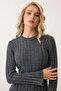 Crew Neck Thick Ribbed Long Knit Dress Gray 9363-E - 6