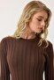 Crew Neck Thick Ribbed Long Knit Dress Brown 9363-E - 4