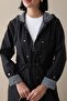 Patchwork Striped Lining Pattern Long Trench Coat - Black - 2