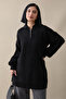 Zippered Plush Black Knitwear Sweater - 2