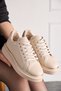 Daily Women's Beige Sports Shoes Lace-Up Lightweight Thick High Sole Walking Sneaker 2135 - 3