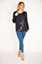 Women's Large Size Navy Blue Print Detailed Viscose Blouse 65n30457 - 3