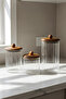 Acacia Mira 3-Piece Striped Glass Jar Set – Storage Container Set with Lids, Kitchen Organizer Glass Set - 2
