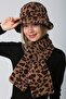 Brown Leopard Soft Textured Plush Neck Collar & Hat Set of 2 - 2