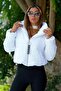 Women's White Waterproof Trend Zip-Up Short Puffer Bomber Jacket - 5
