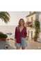 Women's Burgundy Linen Shirt Summer Oversized Shirt New Season Single Pocket - 3