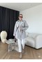 Women's Short Trench Coat with Cape Detail and Four Buttons with Belt - 2