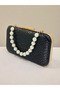 Black Color Anaconda Patterned Matte Stylish and Luxurious Women's Evening Dress Bag - 4