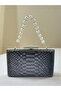 Black Color Anaconda Patterned Matte Stylish and Luxurious Women's Evening Dress Bag - 3