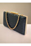Black Color Anaconda Patterned Matte Stylish and Luxurious Women's Evening Dress Bag - 4