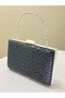 Black Color Anaconda Patterned Matte Stylish and Luxurious Women's Evening Dress Bag - 2