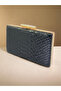 Black Color Anaconda Patterned Matte Stylish and Luxurious Women's Evening Dress Bag - 2