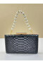 Black Color Anaconda Patterned Matte Stylish and Luxurious Women's Evening Dress Bag - 3