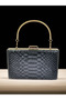 Black Color Anaconda Patterned Matte Stylish and Luxurious Women's Evening Dress Bag - 3