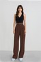 Women's Hook-and-Loop High-Waist Wide-Leg Brown Palazzo Pants - 2