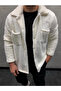 Unisex Regular Fit Pocket Detailed Buttoned Plush Jacket - 4