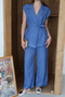 Women's Belted Vest Palazzo Linen Suit 1097 - 5