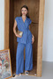 Women's Belted Vest Palazzo Linen Suit 1097 - 3