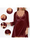 Velvet Lace Four-Piece Nightgown Dressing Gown Set 44444 Claret Red - 3